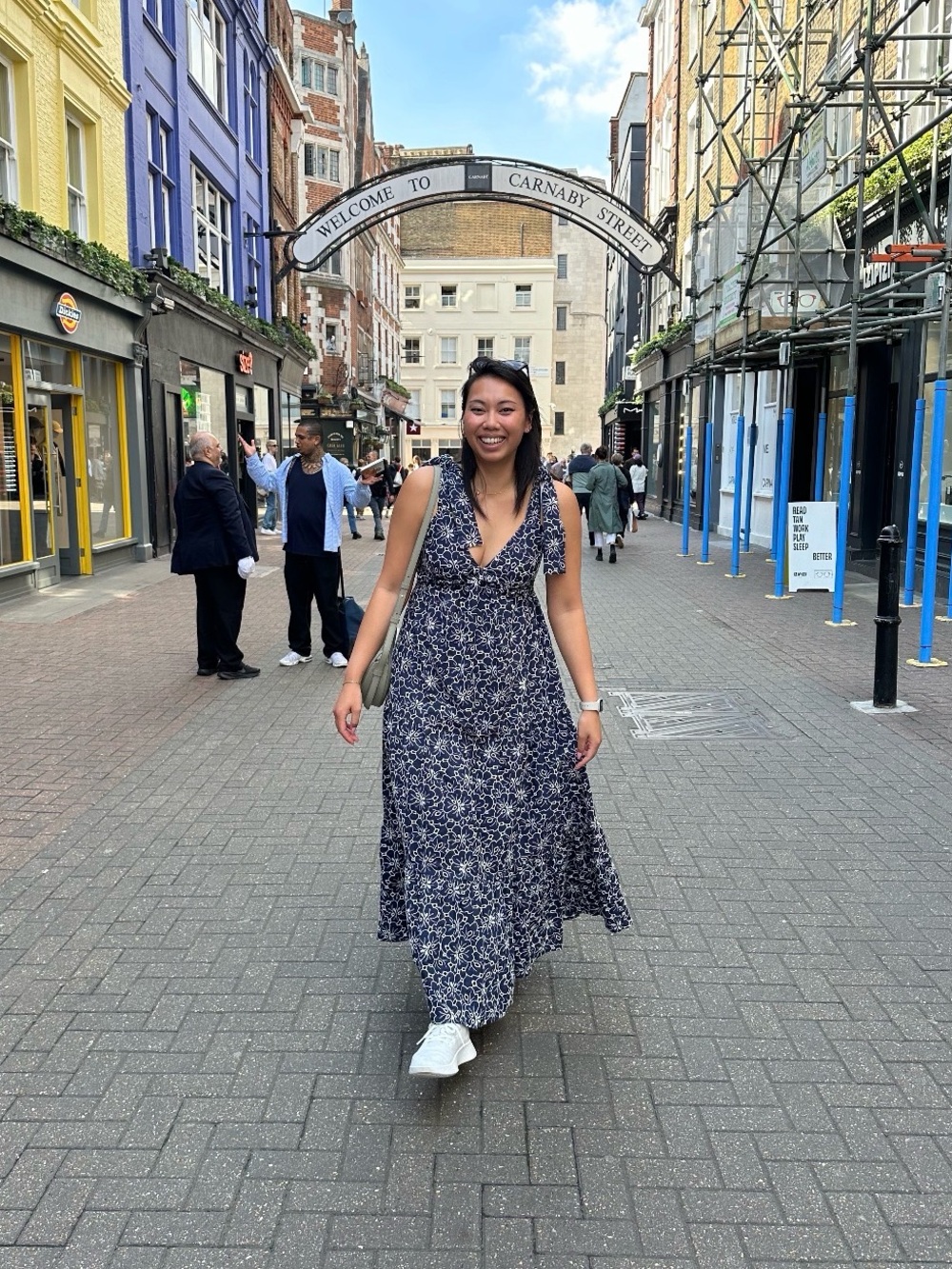 Sezane Graziella Maxi Dress Ecru/Navy